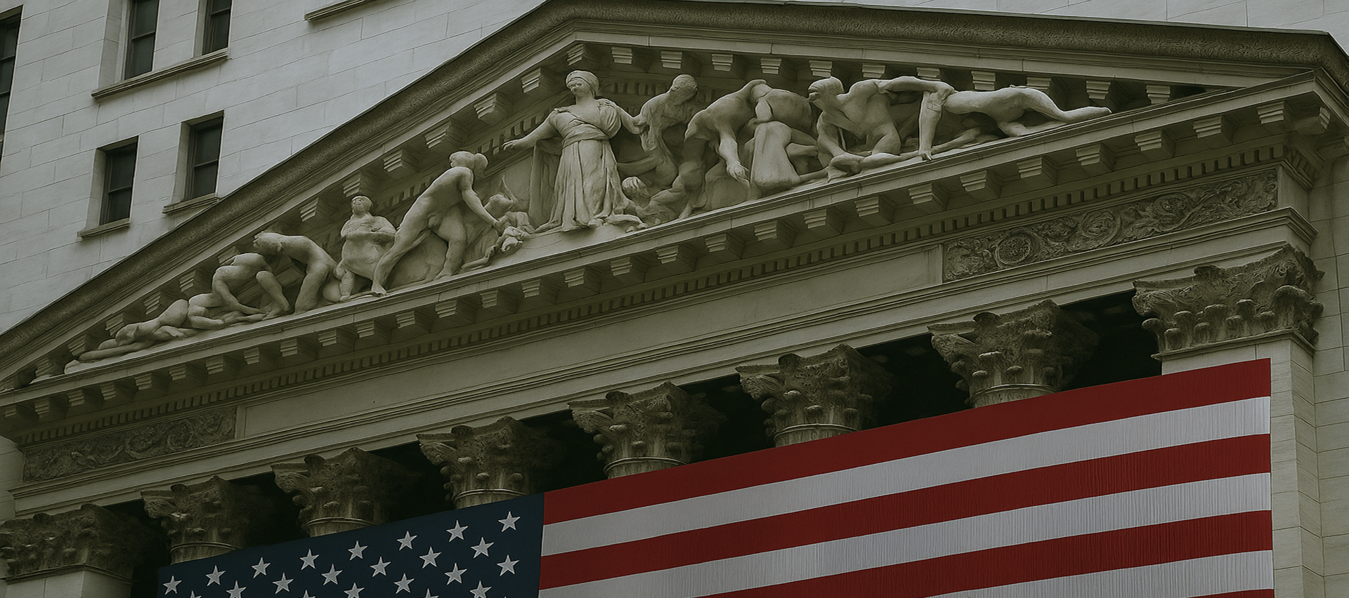 Financial institution building with sculptures